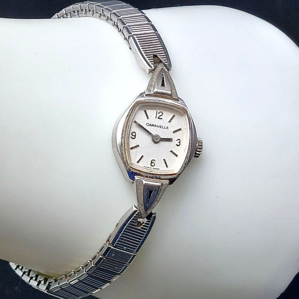 Vintage Caravelle Ladies Mechanical Watch Stainless Steel Stretch Band 1950s